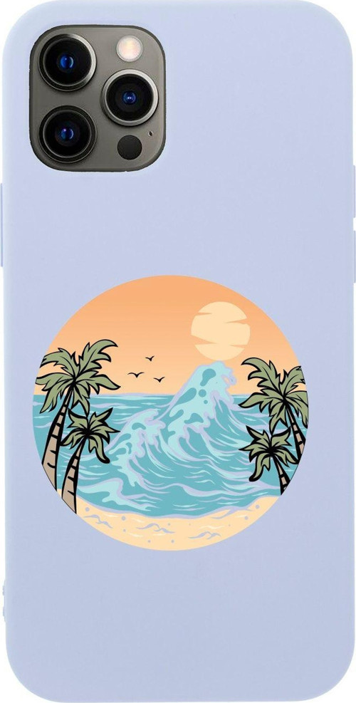 Iphone 12 Pro Summer Beach Tasarımlı Lila Telefon Kılıfı