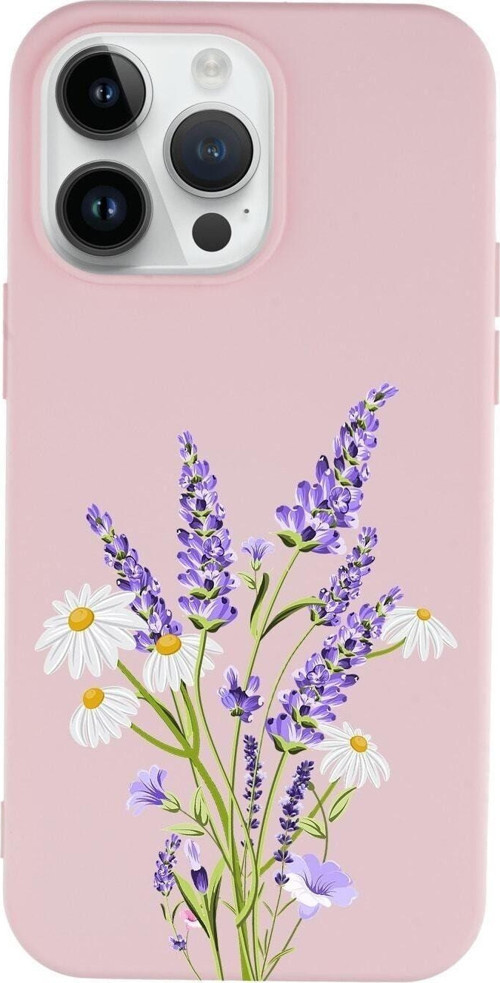 İphone 14 Pro Max Lavander Desenli Lansman Pembe Telefon Kılıfı