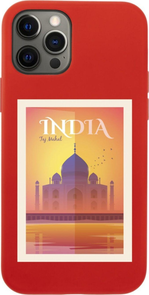 Iphone 12 Pro Tac Mahal India Tasarımlı Kırmızı Telefon Kılıfı