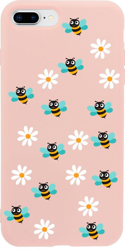 İphone 8 Plus Bee Etiket Tasarımlı Pembe Telefon Kılıfı