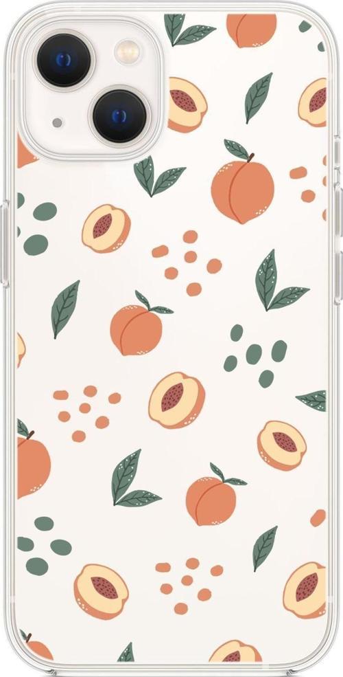 İphone 14 Plus Uyumlu Şeftali Pattern Premium Şeffaf Silikon Kılıf