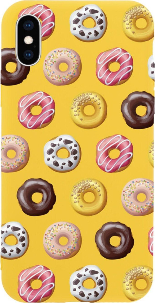 İphone X Renkli Donutlar Tasarımlı Sarı Telefon Kılıfı