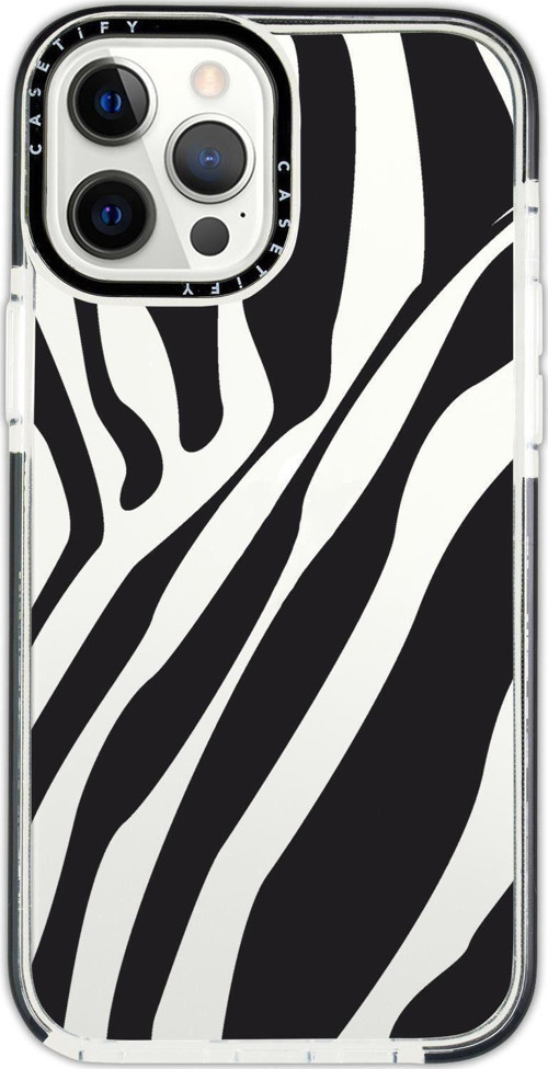Iphone 12 Pro Casetify Zebra Desenli Anti Shock Premium Silikonlu Siyah Kenar Detaylı Telefon Kılıfı