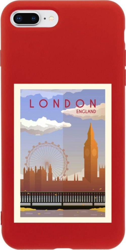 İphone 8 Plus London Tasarımlı Kırmızı Telefon Kılıfı