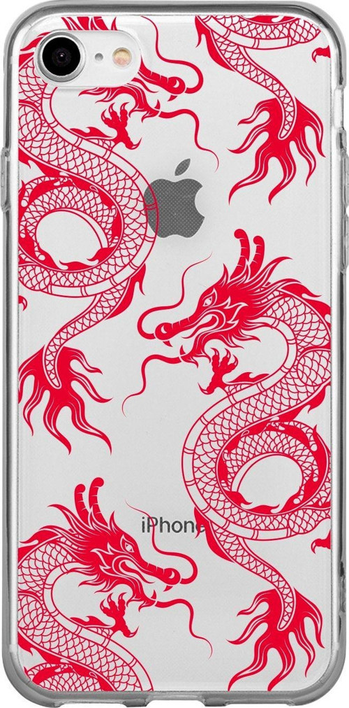 İphone 8 Ejderya Desenli Şeffaf Telefon Kılıfı