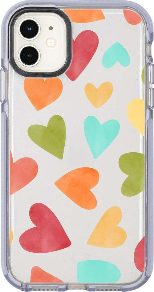 İphone 12 Uyumlu Renkli Kalpler Desenli Candy Bumper Silikonlu Telefon Kılıfı