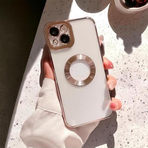 İphone 14 Plus Logo Detaylı Lens Korumalı Renkli Çerçeve Detaylı Şeffaf Silikon Kılıf Mchzr