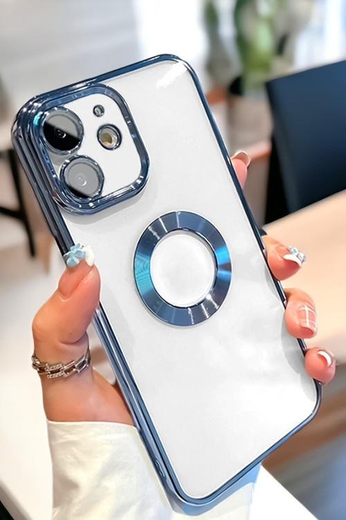İphone 11 Logo Detaylı Lens Korumalı Renkli Çerçeve Detaylı Şeffaf Silikon Kılıf Mchzr