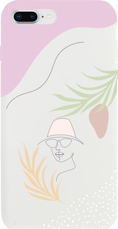 İphone 8 Plus Face Art Flower Tasarımlı Beyaz Telefon Kılıfı