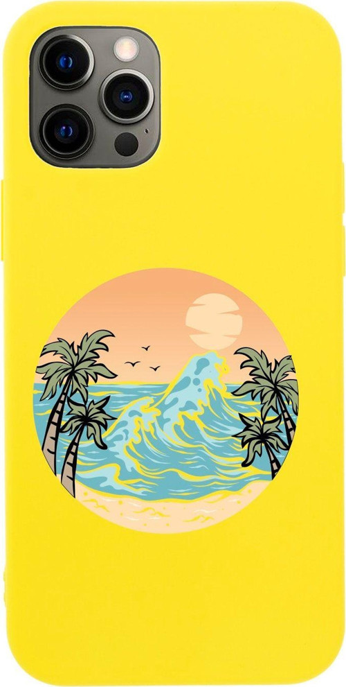 Iphone 12 Pro Summer Beach Tasarımlı Sarı Telefon Kılıfı