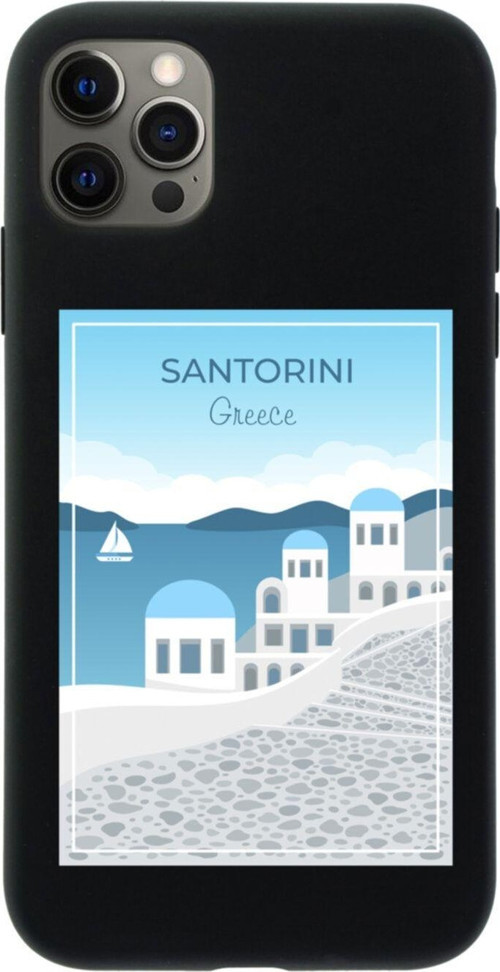 Iphone 12 Pro Santorini Tasarımlı Siyah Telefon Kılıfı