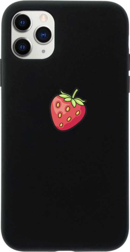 Iphone 11 Pro Çilek Tasarımlı Siyah Telefon Kılıfı