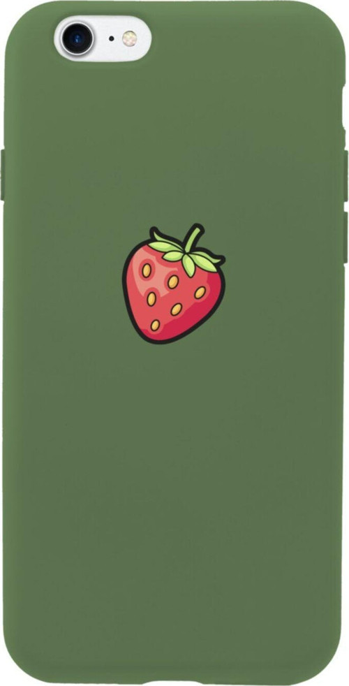 İphone 8 Çilek Tasarımlı Haki Telefon Kılıfı