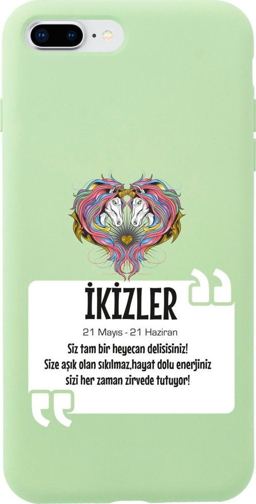 İphone 8 Plus Ikizler Burcu Tasarımlı Yeşil Telefon Kılıfı