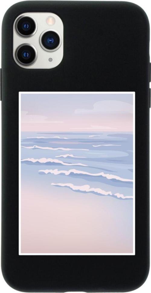 Iphone 11 Pro Sea ??And Wave Tasarımlı Siyah Telefon Kılıfı