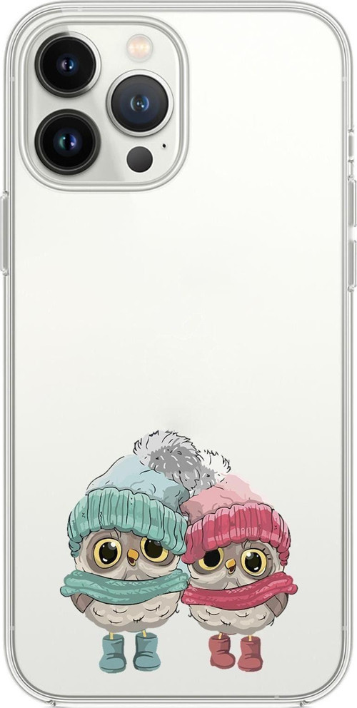 İphone 14 Pro Uyumlu Bereli Baykuş Desenli Şeffaf Silikonlu Telefon Kılıfı