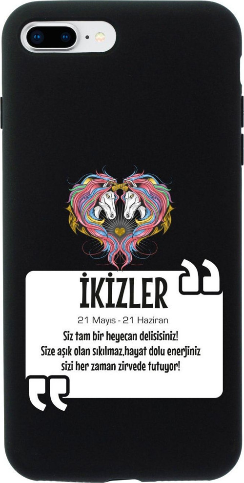 İphone 7 Plus Ikizler Burcu Tasarımlı Siyah Telefon Kılıfı