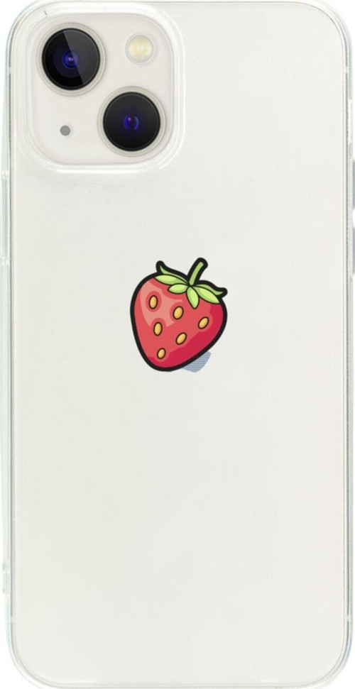 İphone 15 Çilek Desenli Şeffaf Telefon Kılıfı