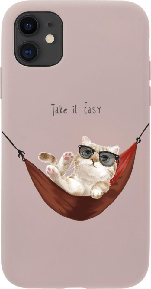 Iphone 11 Take It Easy Tasarımlı Pembe Telefon Kılıfı
