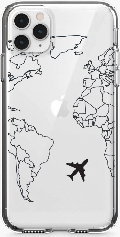Iphone 11 Pro Max World Map Lines Premium Şeffaf Silikon Kılıf Siyah Baskılı