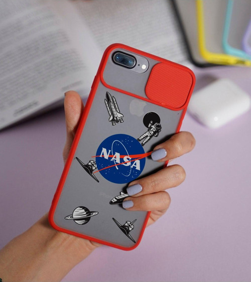 İphone 8 Plus Nasa Desenli Kamera Korumalı Kırmızı Telefon Kılıfı