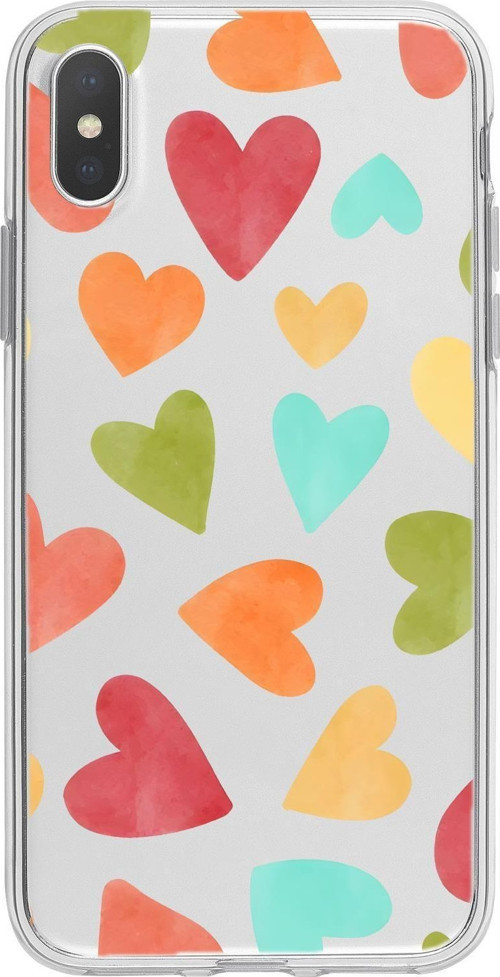 İphone Xs Uyumlu Renkli Kalpler Desenli Premium Şeffaf Silikon Kılıf
