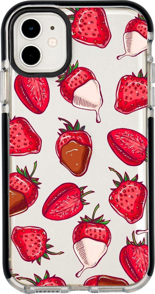 Iphone 11 Çikolatalı Çilek Desenli Candy Bumper Silikonlu Telefon Kılıfı