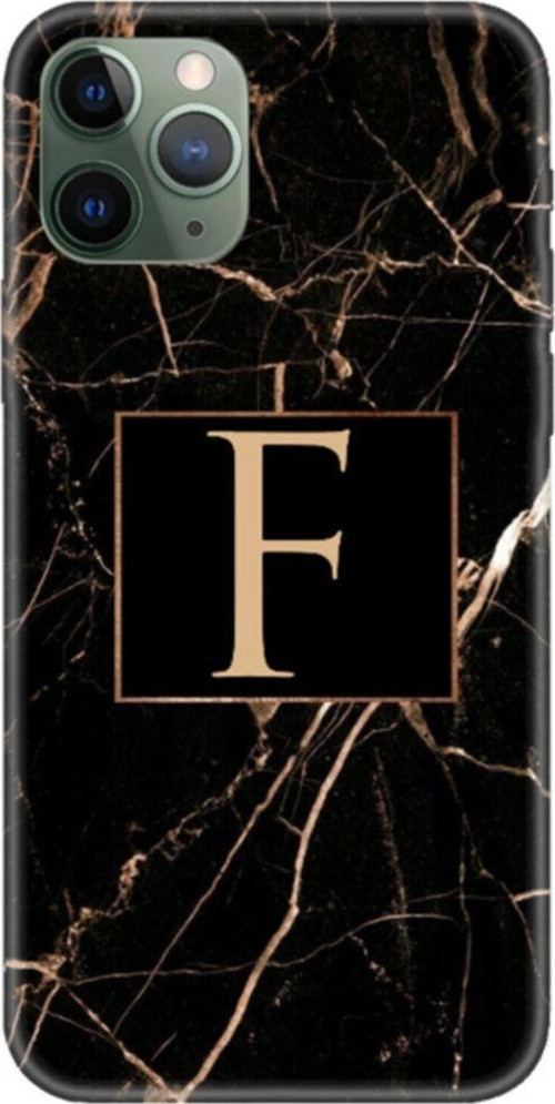 Iphone 11 Pro Siyah Mermer Desen F Harfli Telefon Kılıfı