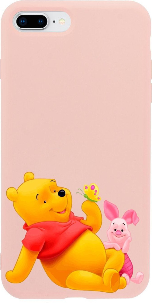İphone 8 Plus Pooh Tasarımlı Pembe Telefon Kılıfı