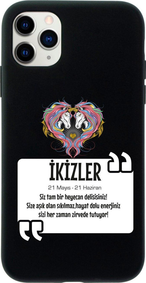 Iphone 11 Pro Ikizler Burcu Tasarımlı Siyah Telefon Kılıfı