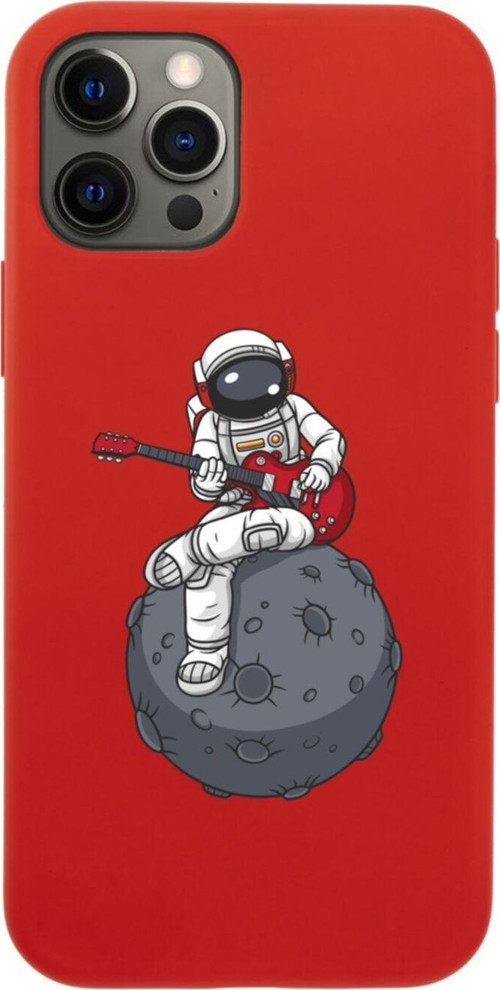 Iphone 12 Pro Gitarcı Astronot Tasarımlı Kırmızı Telefon Kılıfı
