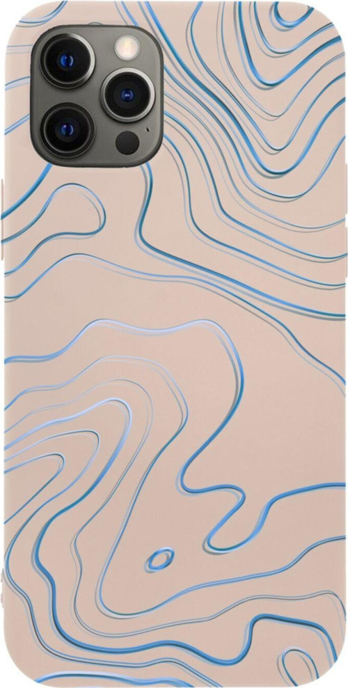Iphone 12 Pro Blue Art Tasarımlı Pembe Telefon Kılıfı
