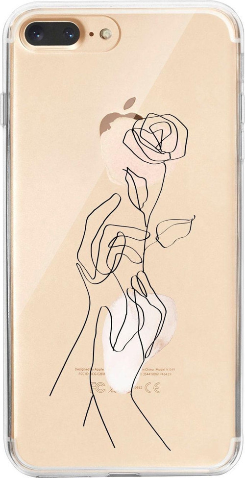 İphone 7 Plus Hands Holding Roses Desenli Şeffaf Telefon Kılıfı