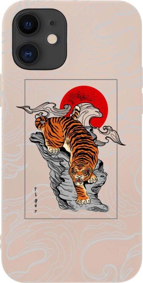 İphone 12 Tiger Tasarımlı Pembe Telefon Kılıfı