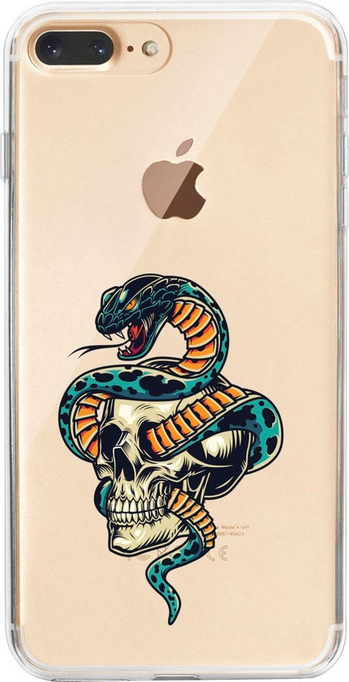 İphone 7 Plus Kuru Kafa Ve Yılan Desenli Şeffaf Telefon Kılıfı