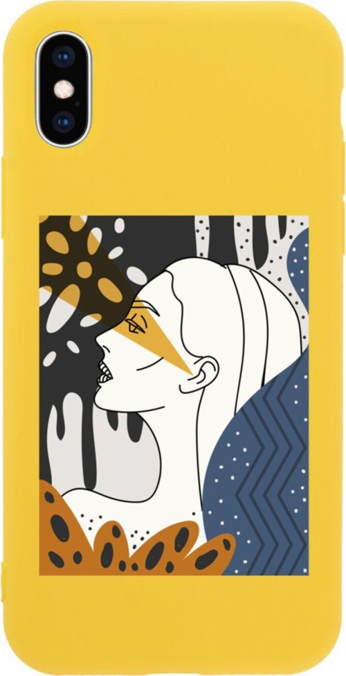 İphone Xs Face Art Poster Tasarımlı Sarı Telefon Kılıfı