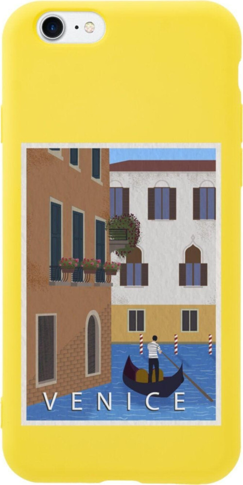 İphone 7 Venice Gondola Tasarımlı Sarı Telefon Kılıfı