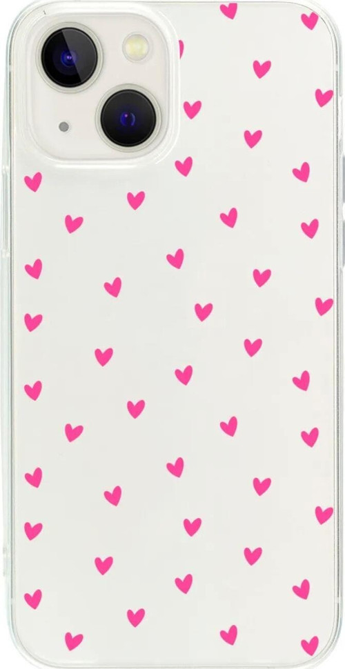 İphone 15 Minik Kalpler Pembe Desenli Şeffaf Telefon Kılıfı