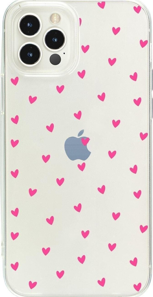 İphone 15 Pro Max Minik Kalpler Pembe Desenli Şeffaf Telefon Kılıfı