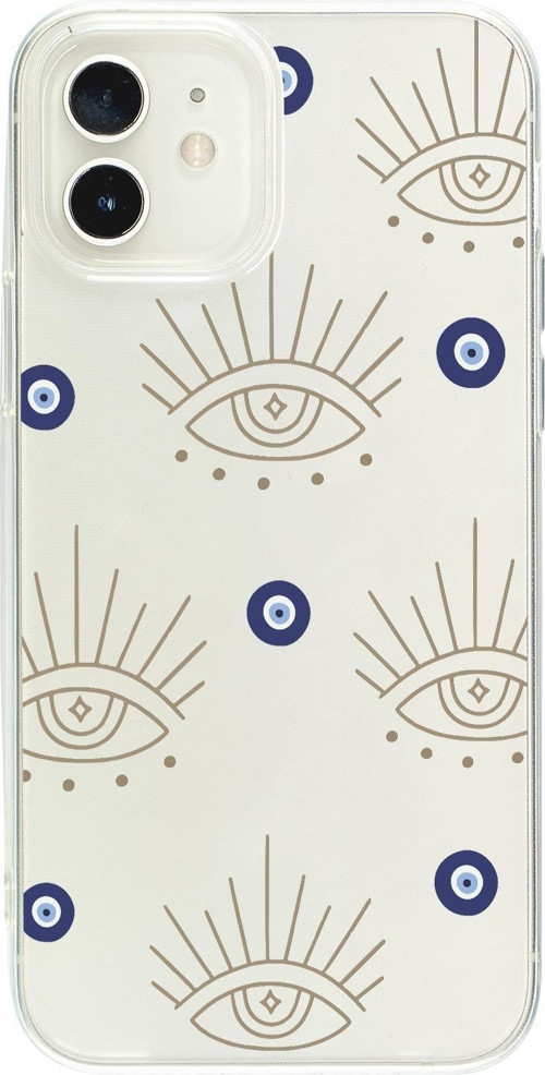 İphone 12 Uyumlu Evil Eye Desenli Premium Şeffaf Silikon Kılıf