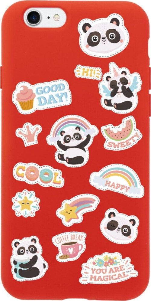 İphone 7 Sticker Panda Tasarımlı Kırmızı Telefon Kılıfı