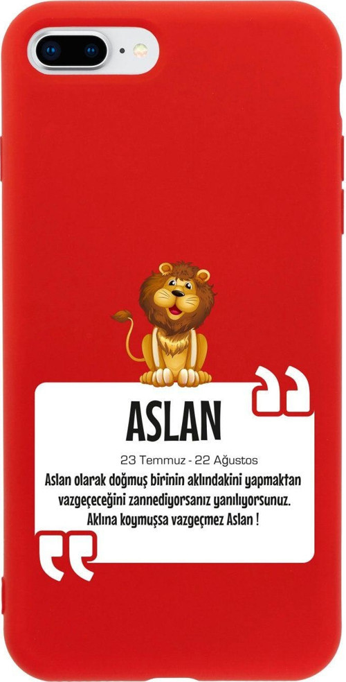 İphone 8 Plus Aslan Burcu Tasarımlı Kırmızı Telefon Kılıfı