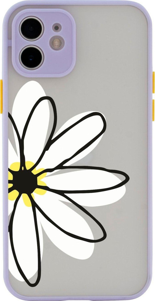 Iphone 11 Lüx Kamera Lens Korumalı Papatya Desenli Lila Telefon Kılıfı