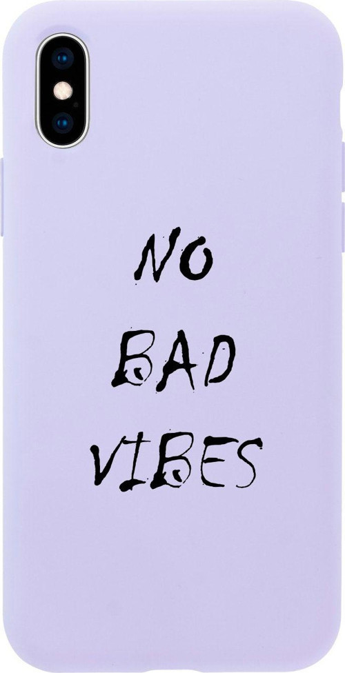 İphone Xs No Bad Vibes Tasarımlı Lila Telefon Kılıfı