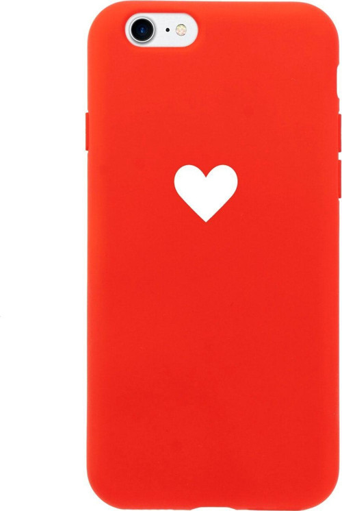 İphone Se Tek Kalp Beyaz Tasarımlı Kırmızı Telefon Kılıfı