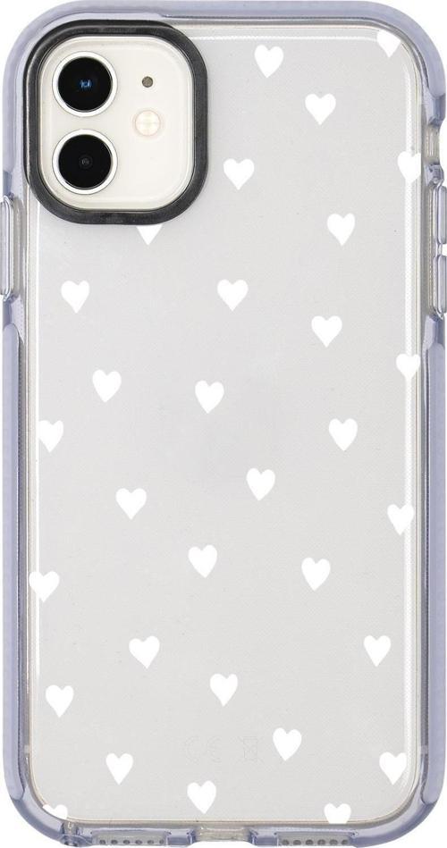 İphone 11 Uyumlu Beyaz Kalpler Candy Bumper Silikonlu Telefon Kılıfı