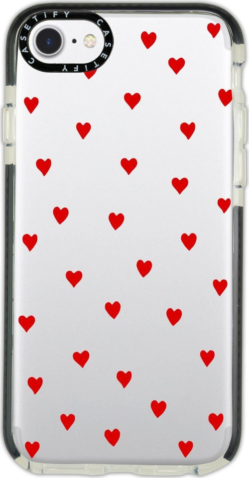 İphone 7 Casetify Uyumlu Sevimli Kalpler Desenli Anti Shock Premium Silikonlu Siyah Kenar Detaylı Te