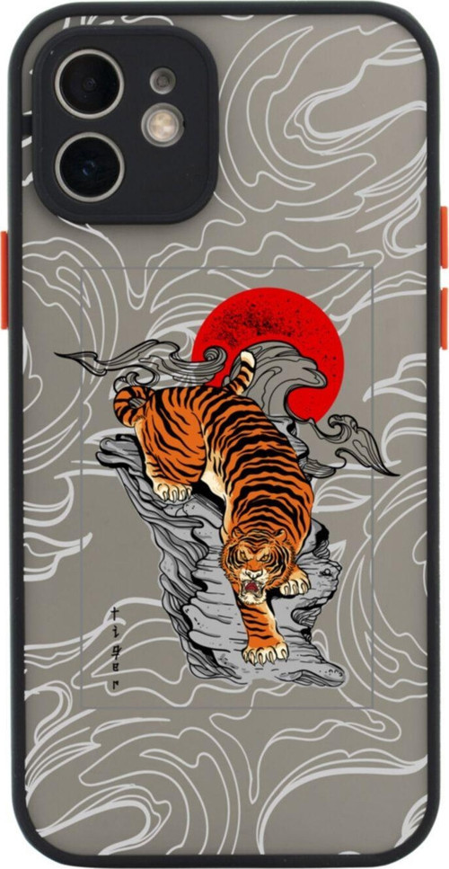 Iphone 11 Lüx Kamera Lens Korumalı Tiger Tasarımlı Siyah Telefon Kılıfı