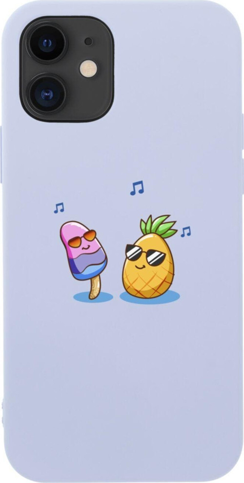 İphone 12 Uyumlu Singer Pineapple Tasarımlı Lila Telefon Kılıfı