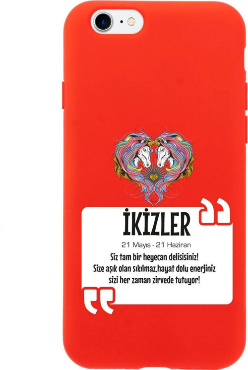 İphone 8 Ikizler Burcu Tasarımlı Kırmızı Telefon Kılıfı